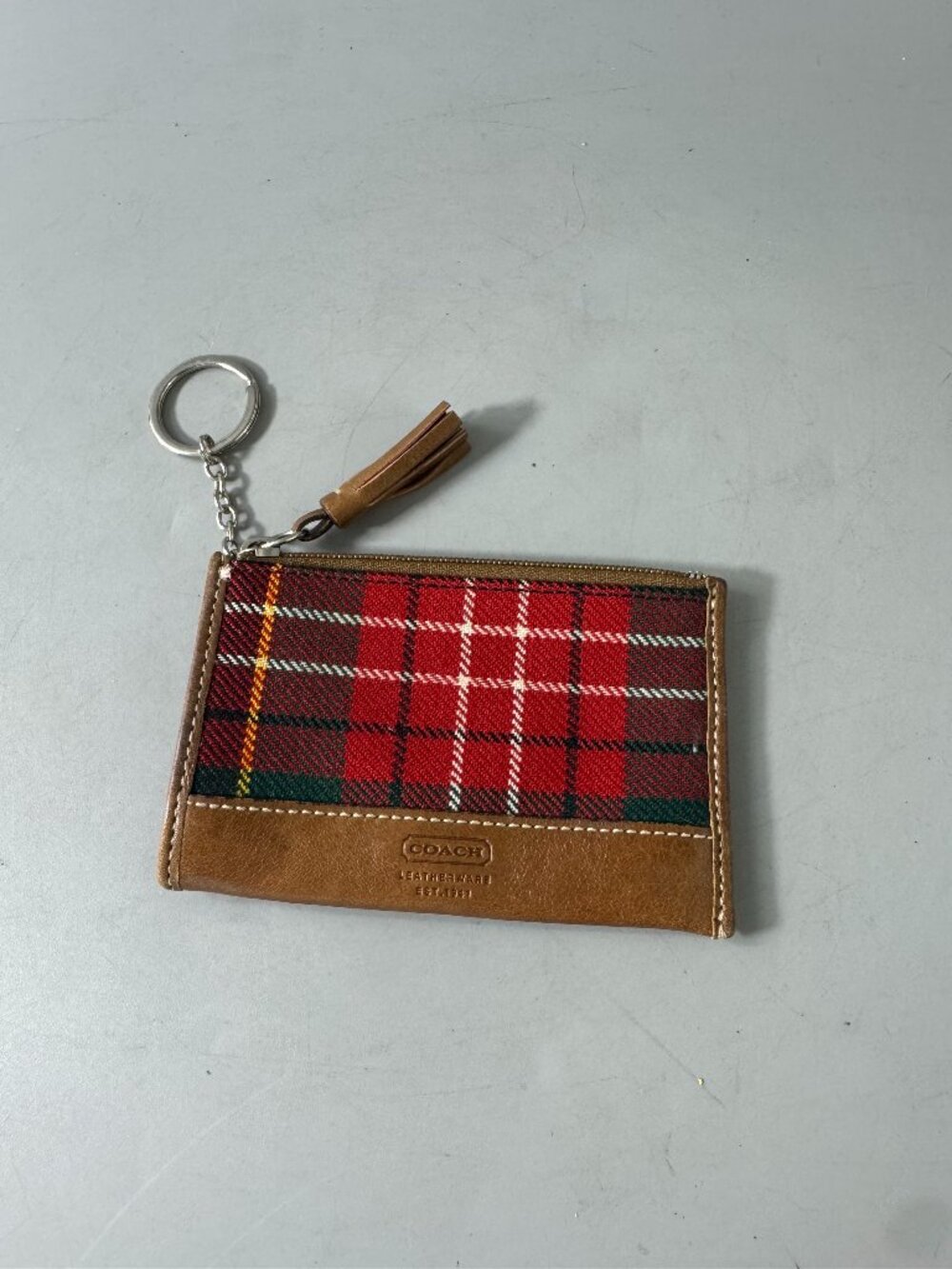 Authentic Coach Y2K Holiday Mini Wool Tartan Plaid Zip Card Case Keychain